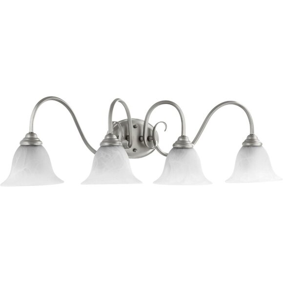 QUORUM SPENCER COLLECTION 4-LIGHT 34" W TRANSITIONAL SATIN NICKEL VANITY FIXTURE - Picture 1 of 6